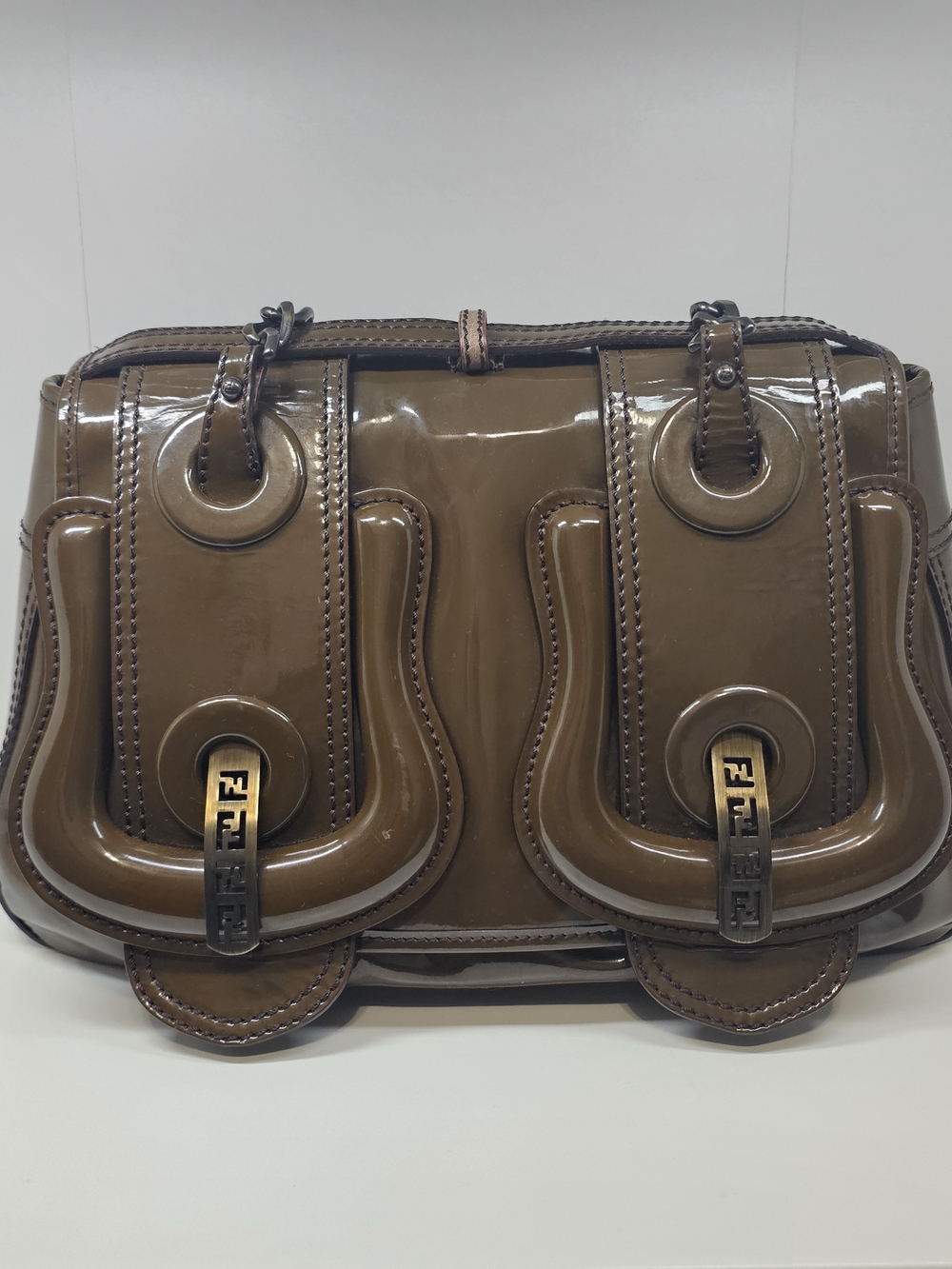 Fendi Brown Patent Leather Shoulder Bag